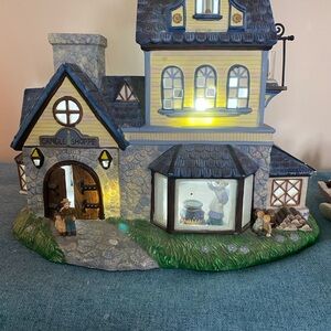 PartyLite Yellow and Blue Candle Shoppe Lighted House Figurine